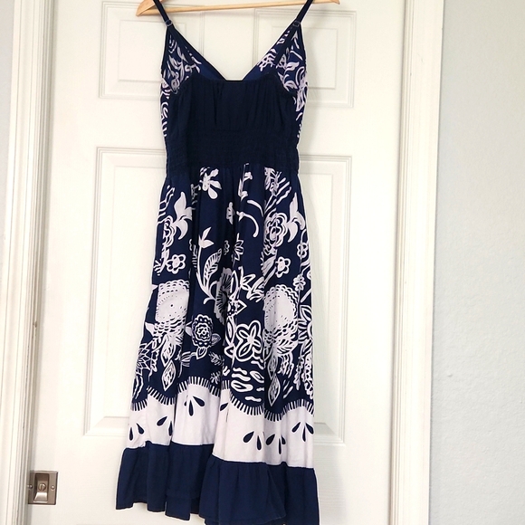 Navy and White Midi Cotton Dress L - Picture 4 of 6